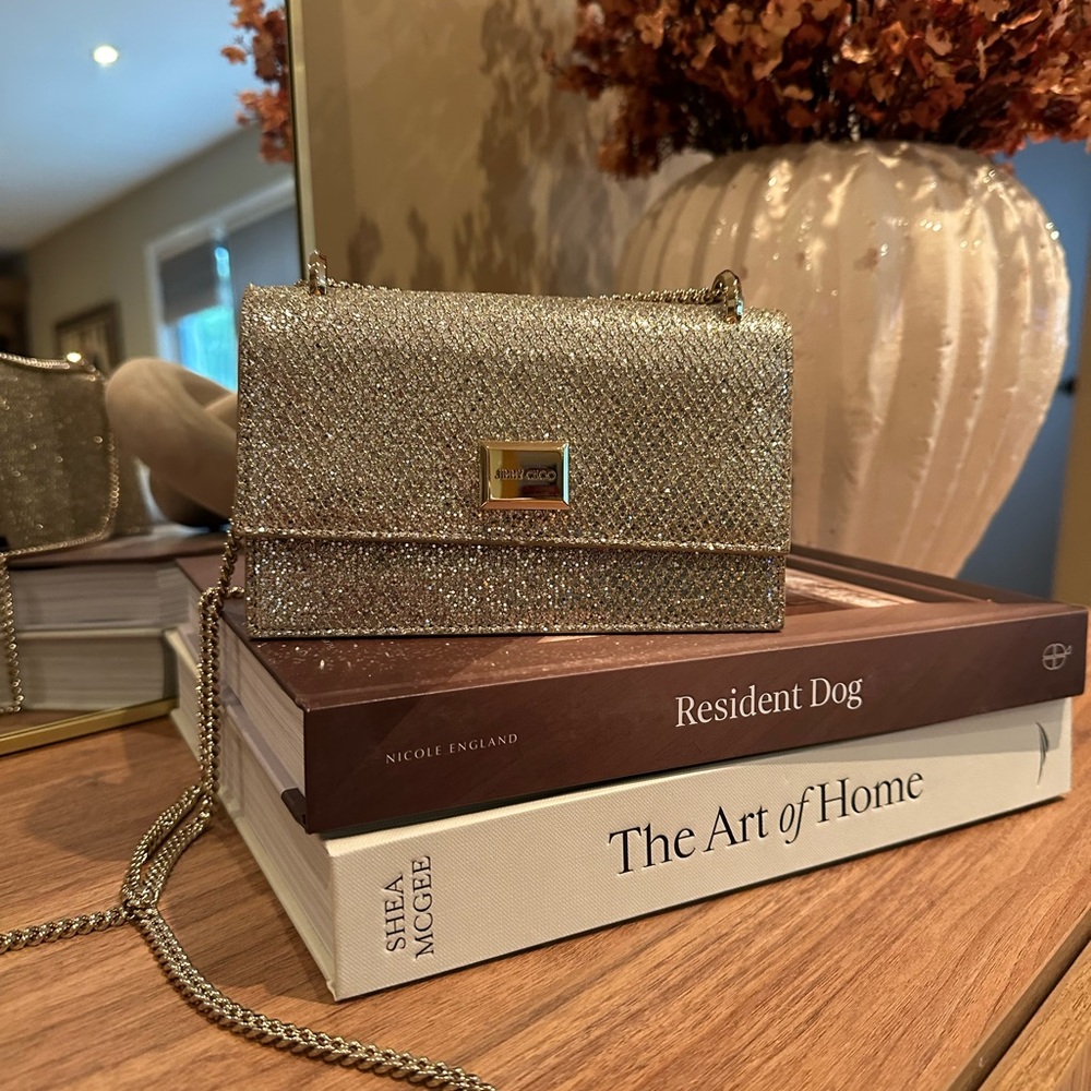 Jimmy Choo Gold Glitter Chain Shoulder Clutch